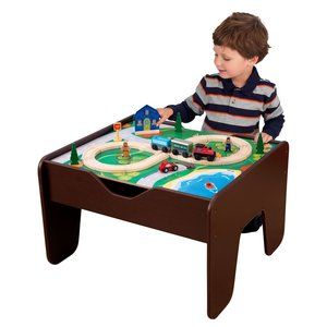 Reversible Wooden Activity Table with Board and Train Set, Espresso